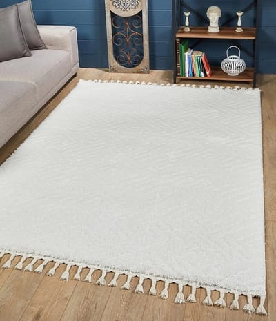 MOEFLON - Creme - 200x290cm, Hoogpolig vloerkleed met franjes