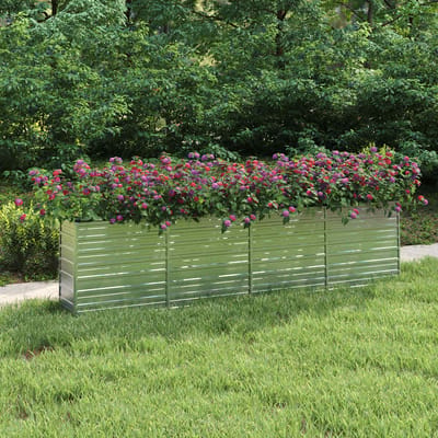 vidaXL - Plantenbak - verhoogd - 320x40x77 - cm - gegalvaniseerd - staal - zilver
