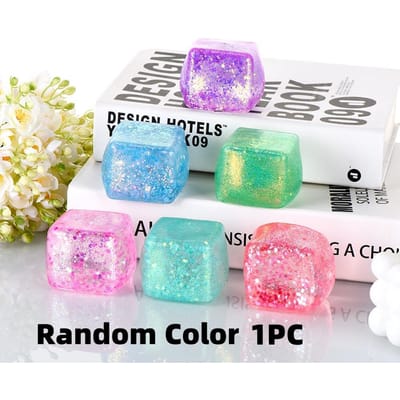 1 ST Langzaam Rijzende Glitter Gel Bal Kubus Sensorisch Knijpspeelgoed Squishy Fidget Speelgoed voor Kinderen Volwassenen Stressverlichtende Ballen Cadeaus blue