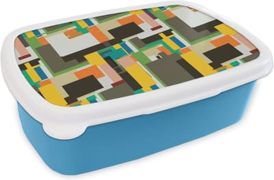 Broodtrommel Blauw - Lunchbox - Brooddoos - Geometrisch - Patronen - Abstract - 18x12x6 cm - Kinderen - Jongen
