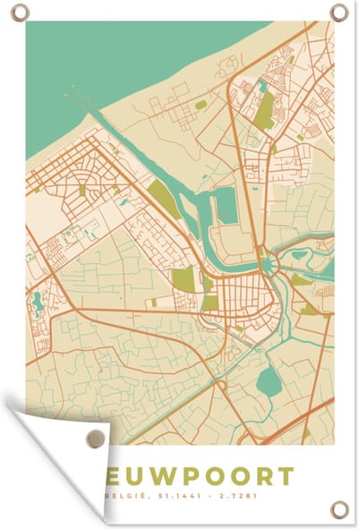 Muurdecoratie België - Plattegrond - Nieuwpoort - Kaart - Stadskaart - 120x180 cm - Tuinposter - Tuindoek