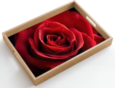 Dienblad hout 50x35 cm - Schootdienblad - Rood - Roos - Romantisch - Borrelplank rechthoek - Plateau dienbladen