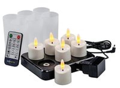 DORSETTO Oplaadbare Waxinelichtjes – tot 400 Uur Brandduur – LED – 6 Stuks – Met Timer & Afstandsbediening – 3D Vlam Effect