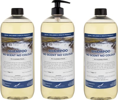 Shampoo No Scent No Colour - 1 liter (transparant) - 3 Stuks - met pomp - Voordeelverpakking - Haarverzorging