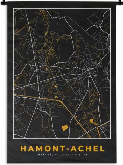 Wandkleed - Wanddoek - Plattegrond - Hamont-Achel - Goud - Kaart - Stadskaart - 120x180 cm - Wandtapijt