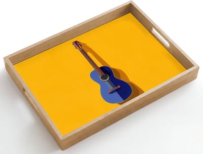 Dienblad hout 50x35 cm - Schootdienblad - Gitaar - Akoestisch - Minimalistisch - Geel - Borrelplank rechthoek - Plateau dienbladen