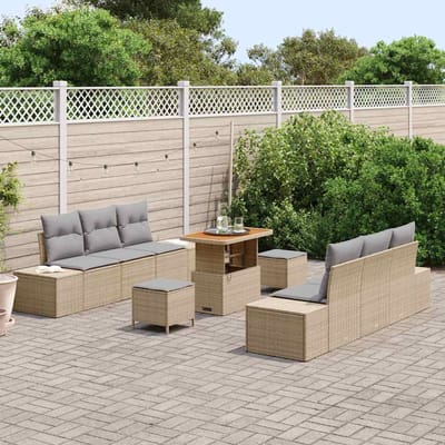 vidaXL - Tuinbank - Set - 9 - st - 8-Aantal - zitplaatsen - Beige - Poly - rattan