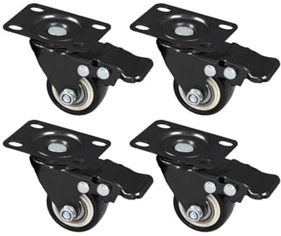 Zware Zwenkwielen met Rem - Polyurethaan - 38 mm - 4 Stuks - Tot 300 kg Draagvermogen