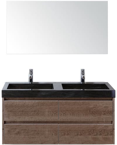 Dante Badmeubelset 120 cm - Tabacco - Wastafel Hardsteen Wit Lucca Dubbel met Spiegel