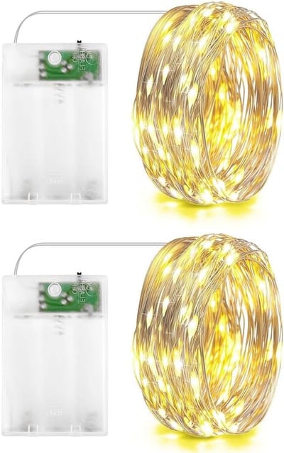 LED Gordijnverlichting 2 Meter met 20 LED's op Batterijen - Warm Witte Feestverlichting voor Binnen, Kerst, Bruiloft en Kamerversiering (2 Stuks)