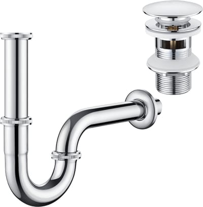 Auralum max U-vormige Sifon Wastafel + POP UP Afvoerset - Universele Sifon Chroom - Antibacterieel en Geur - sifon Ø32 mm - Afvoergarnituur Met Overloop