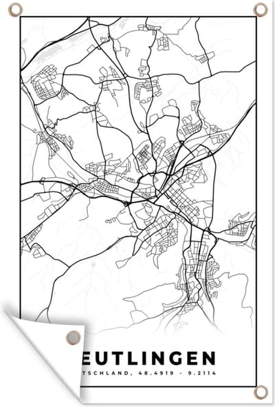 Muurdecoratie Kaart - Reutlingen - Plattegrond - Stadskaart - 120x180 cm - Tuinposter - Tuindoek