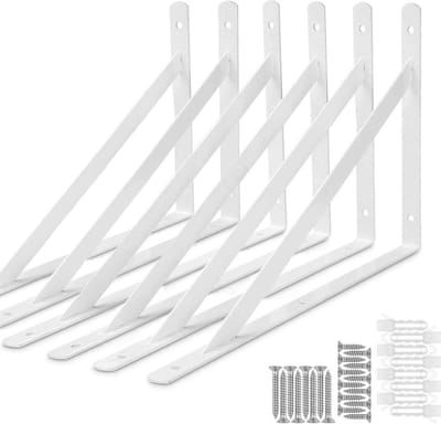 Driehoekige houders van 90 graden - 6 stuks stalen plankbeugels - 400 mm x 250 mm - hoekhouder met schroeven en ankers - wit