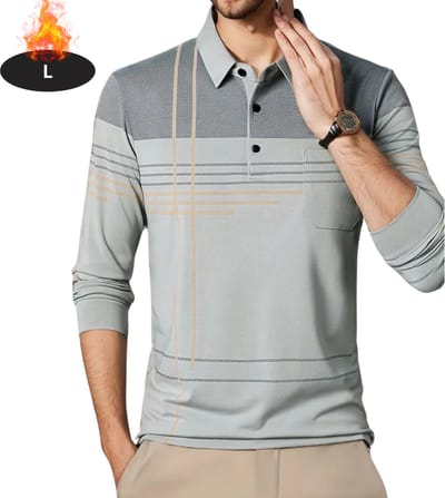 Livano Poloshirt Heren - T-Shirt Heren - Shirt - Overhemd - Polo Shirt Lange Mouwen - Lichtgrijs - L
