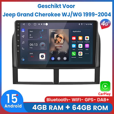 Awesafe 8-Core 4+64GB Autoradio - Geschikt Voor Jeep Grand Cherokee WJ/WG 1999 t/m 2004 - Draadloze Carplay Android Auto - Touchscreen - GPS Navigatie 4G WiFi - Bluetooth Radio - 9 Inch Radio Scherm - Ondersteuning invoegen 4G SIM