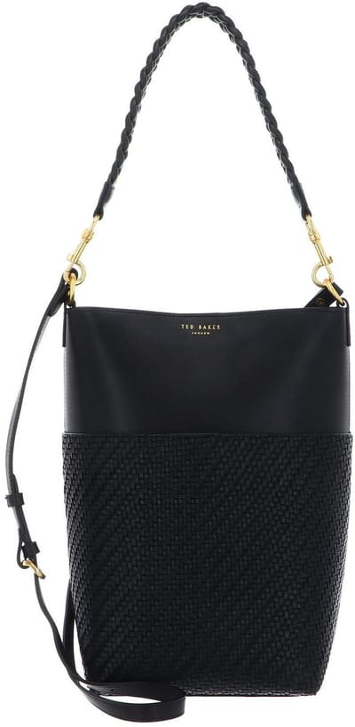 Ted Baker Leren handtas schoudertas Wyynie Woven Handle Leather Bucket Bag Black zwart