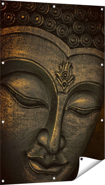 Gards Tuinposter Boeddha Beeld met Wierook - 80x120 cm - Tuindoek - Tuindecoratie - Wanddecoratie buiten - Tuinschilderij