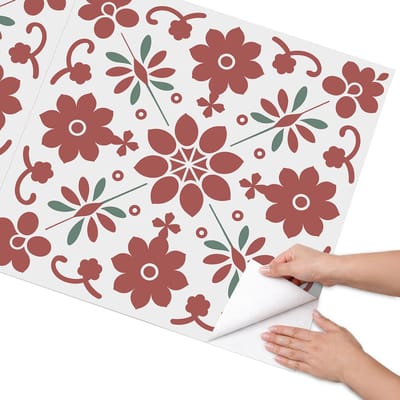 Coloray Meubel Wrap Folie - Rood Meubelfolie - 75x150 cm - Meubel Wrap Folie Volksbloemen - Plakfolie Meubels - Rustiek Meubelfolie - Decoratiefolie Zelfklevend - Slaapkamer decoratie - Bloemen en planten