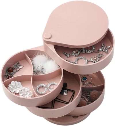 Draaibare Sieradenkist - Sieraden Organizer - Sieraden Opbergen - Vier Lagen - 12.5 x 10.5 x 11.5 cm - Roze
