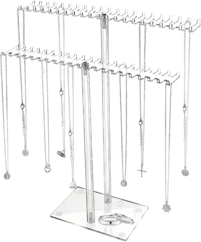 Dubbele ketting- en oorbelhouder, transparante sieradenstandaard voor kettingen, armbanden en oorbellen, ideaal voor op tafel en in de slaapkamer