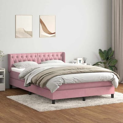 vidaXL - Boxspring - met - matras - fluweel - roze - 140x220 - cm