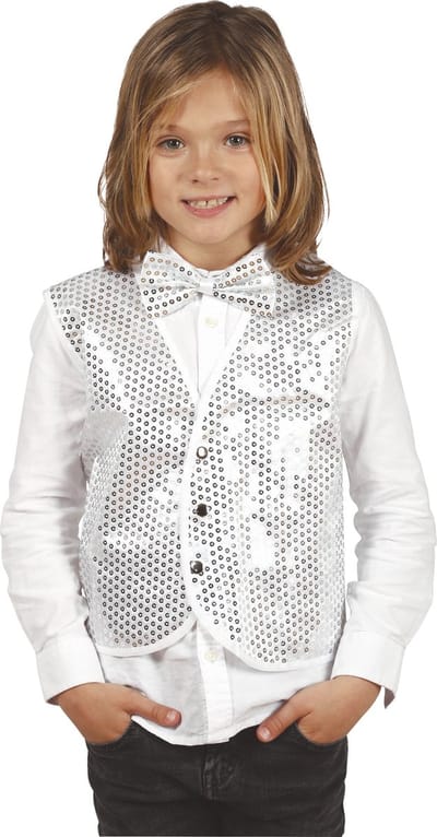 Funny Fashion Verkleedset voor kinderen - Glitter gilet & vlinderstrik - Zilver
