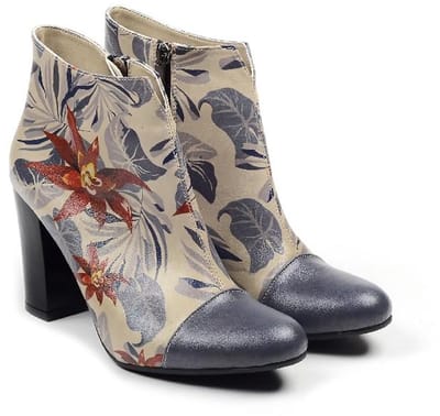 GOBY Tropical Bloom Dames Enkellaarsjes - Handgemaakt Vegan Leer - Maat 37