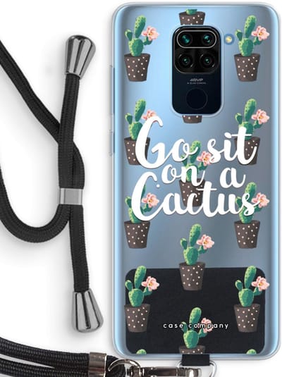 Case Company® - Hoesje met koord geschikt voor Xiaomi Redmi Note 9 hoesje met Koord - Cactus quote - Telefoonhoesje met Zwart Koord - Bescherming aan alle Kanten en Over de Schermrand