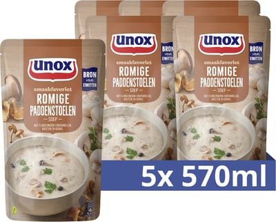Unox - soep in Zak - Romige Paddenstoelen - 5 Zakken x 570 ml