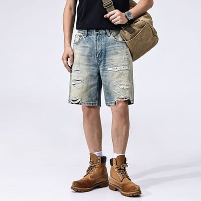 Nieuwe Retro Gescheurde Denim Shorts Heren Zomer Dunne Vijf-punts Broeken Dagelijkse Kleding Middelgrote Broeken Ademende Stof Praktisch Dagelijks Gebruik 33 gray
