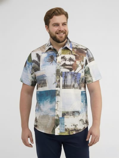 LERROS Comfortabel stretch Hawaïhemd met korte mouwen, grote maten , Maat: 3XL , Kleur: REEF BLUE , 97% katoen, 3% elastaan