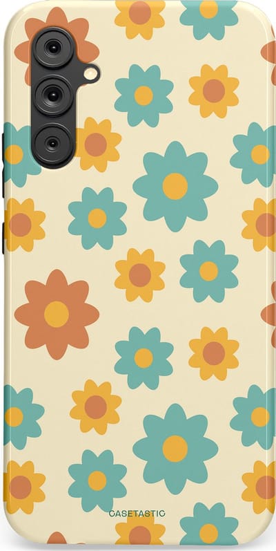 Casetastic hoesje geschikt voor Samsung Galaxy A34 (2023) 5G - Dubbellaagse bescherming - Retro bloei - Fashion Case - Crème Mintgroen Goud Perzik