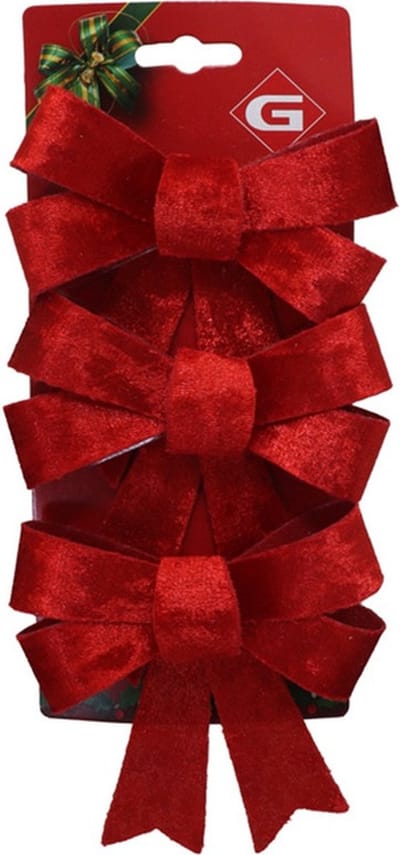 Gerimport kerstornamenten strikken - 3x st- velvet rood - 10x13 cm - kerstboomstrikjes