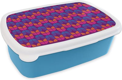Broodtrommel Blauw - Lunchbox Tulpen - Patroon - Retro - Brooddoos 18x12x6 cm - Brood lunch box - Broodtrommels voor kinderen en volwassenen