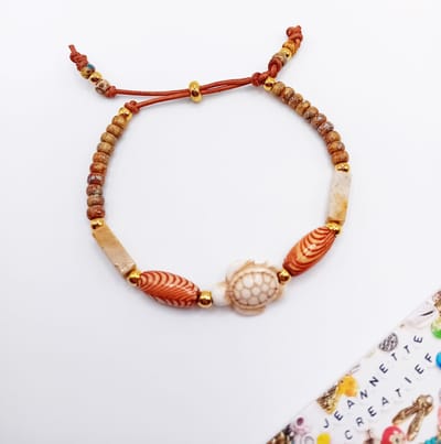 Jeannette-Creatief® - Natuursteen - Armband Leer Schildpad Natuursteen Off White - Armband met Schuifknoop - Miyuki Picasso Rocailles - Jaspis Sediment Naturel - Houten Kralen - Natuursteen Kralen - Schildpadden - Leren Armband - RVS - Miyuki Armband