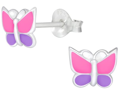 Joy|S - Zilveren vlinder oorbellen - 7 x 6  mm - roze paars