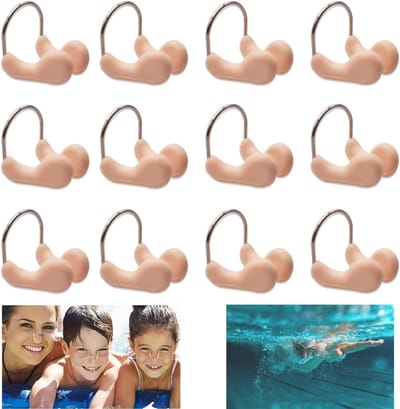 Comfortabele Neusclips voor Volwassenen en Kinderen - 12 Stuks Waterdichte Silicone Neuspluggen met Zachte Padding in Beige