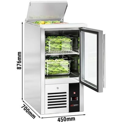 GGM Gastro Saladette PREMIUM - 450mm - 1 Glastür - mit Einlass für 1x GN 1/1 & Edelstahldeckel