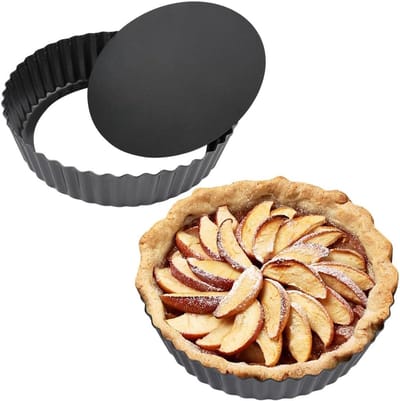 Taartpannen Set - Bakvormen Quiche - Desserts Bakken - Verwijderbare Bodem - 9 Inch Rond - Zwart