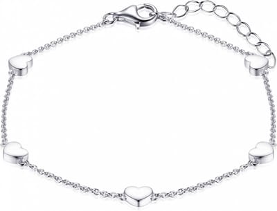 Gisser Jewels - Armband - met 5 Harten verdeeld - 5mm Breed - Lengte 17+3cm - Gerhodineerd Zilver 925