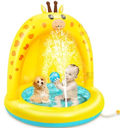 Opblaasbaar Giraffe Babyzwembad met Zonnescherm en Zachte Onderkant - Ideaal voor Zomerplezier in de Tuin