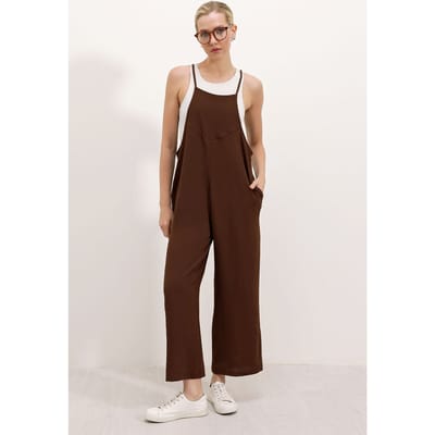 Ontspannen Fit Brede Pantalon Jumpsuit met Vierkante Kraag