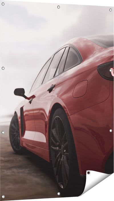 Gards Tuinposter Rode Sportwagen Auto - 80x120 cm - Tuindoek - Tuindecoratie - Wanddecoratie buiten - Tuinschilderij