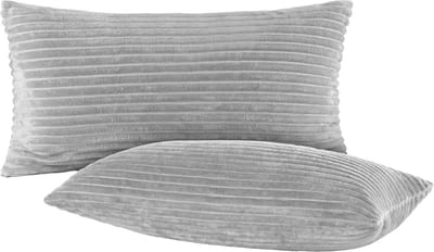 Famanu – Set van 2 stuks ribfluwelen lendenkussenslopen corduroy winter plush 40 x 80 cm grijs