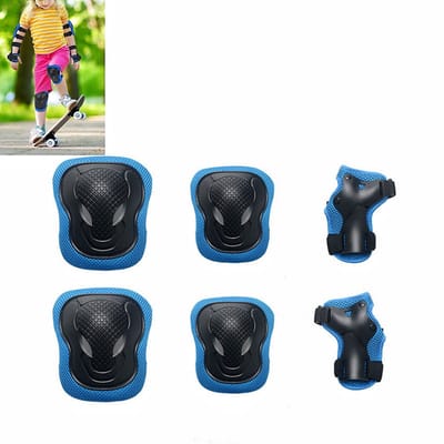 6-delige set kinderveiligheidsset - Verstelbaar - Kniebeschermers, elleboogbeschermers, polsbeschermers - Sportbeschermingsuitrusting - 10*14*12 cm - Geschikt voor kinderen van 3-8 jaar die rolschaatsen, fietsen en skateboards gebruiken - Blauw