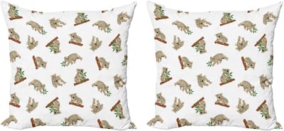 ABAKUHAUS Decoratieve kussenhoes met dierenprint, 2 stuks, babykoala-patroon, 40x40 cm, wit/grijs