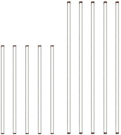 Set van 10 glazen roerstaafjes, 5 stuks van 30 cm en 5 stuks van 20 cm, dubbelzijdig bruikbaar voor laboratoria en het roeren van warme en koude dranken, ideaal voor chemisch onderzoek en experimenten