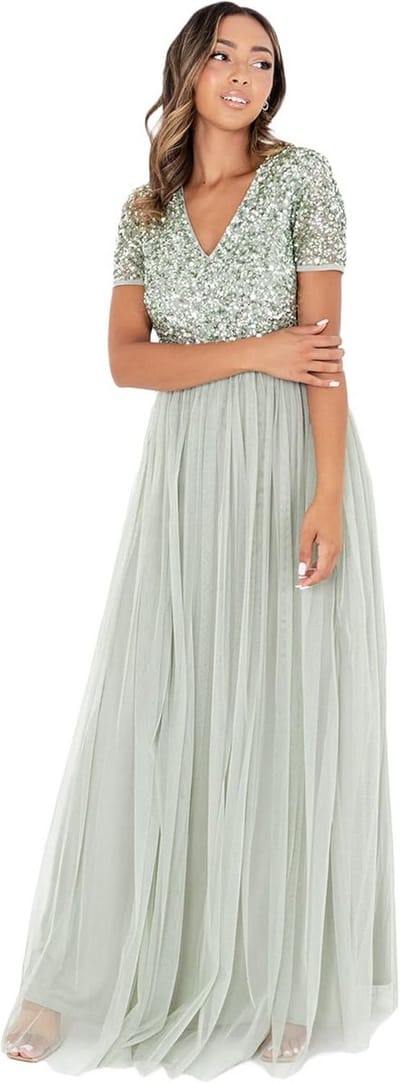 Plus Size Galajurk Empire Taille Pailletten Bruidsmeisjesjurk voor Bruiloft