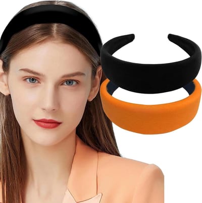 Ronte - Set van 2 brede haarbanden voor dames en meisjes, zwart en oranje - Haaraccessoire voor dameshaar - Trendy en stijlvol ontwerp - Comfortabel en modieus - Ideaal voor dagelijks gebruik.