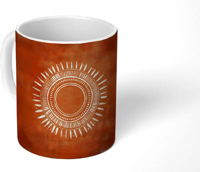 Mok - Koffiemok - Abstract - Lijnen - Zonnestralen - Roodbruin - Mokken - 350 ML - Beker - Koffiemokken - Theemok